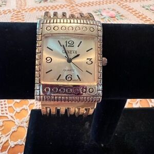 Geneva Quartz Gold Silver Patina Metal Cuff Watch